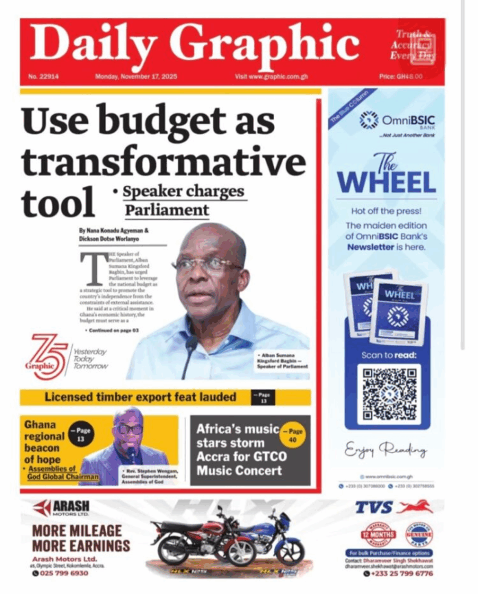 Newspaper Headlines Of Monday, November 17,2025