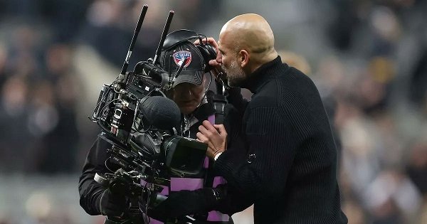Guardiola appears to confront a camera operator after Man City's defeat to Newcastle